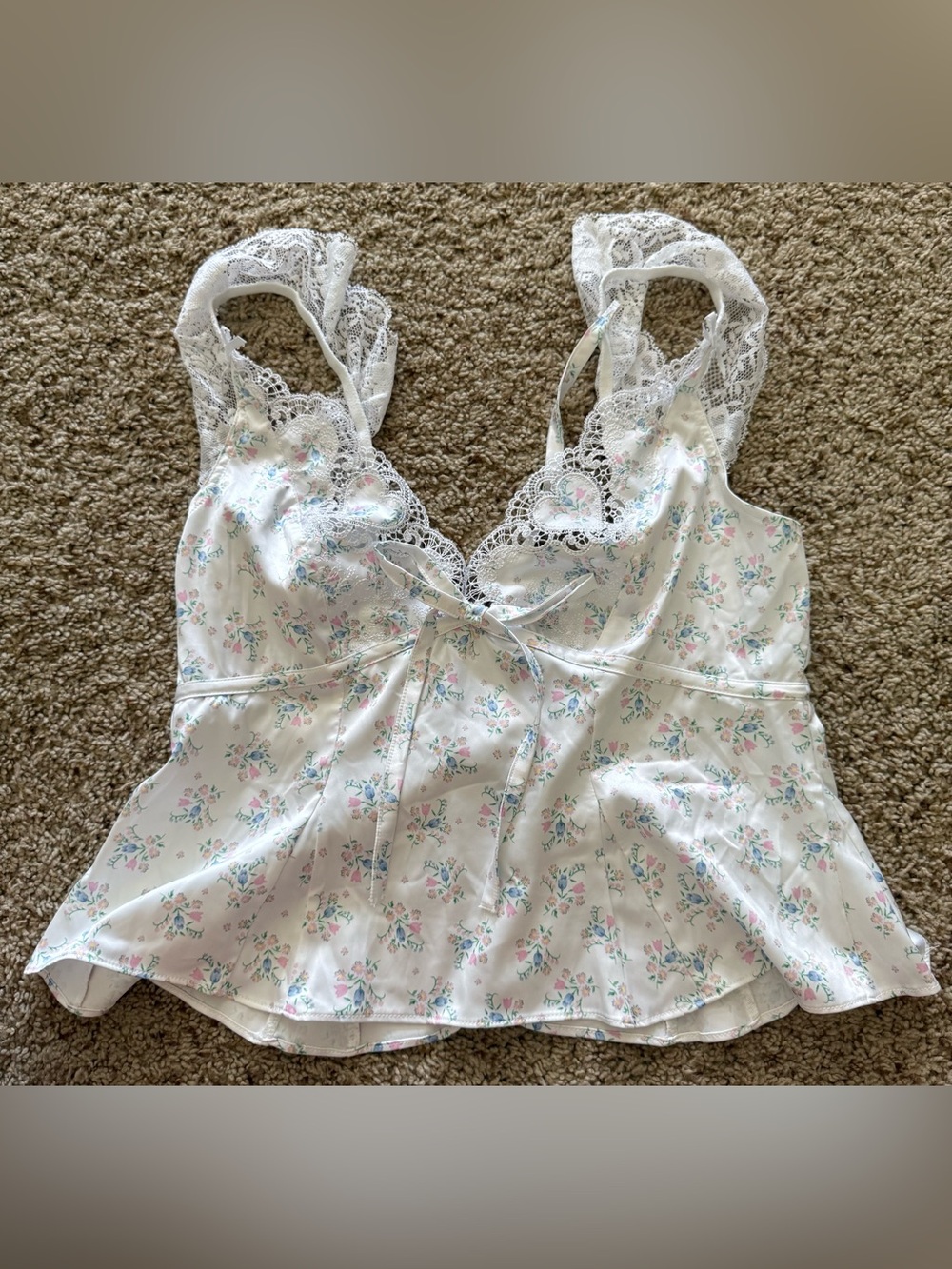 For Love & Lemons Sweet Escape Lace Ruffle Satin Top